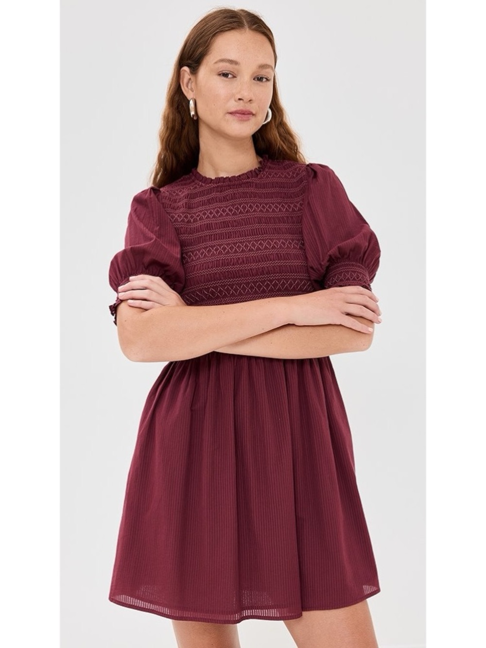 Hill House Home The Vivi Smocked Nap Dress Burgundy Shadow Stripe